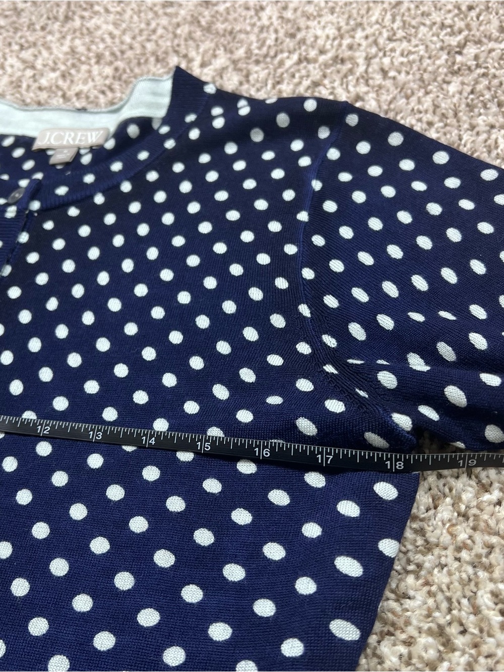 J. Crew Women’s Carolyn Cardigan Navy White Polka-Dot 100% Merino Wool sz Med - Picture 12 of 14